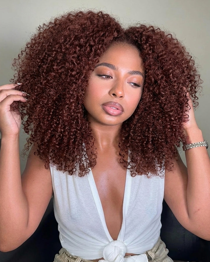 eullair 100% Human Hair Burmese Curly Crochet Hair - #33 Reddish Brown Boho Braids, Pre-Separated, Time-Saving