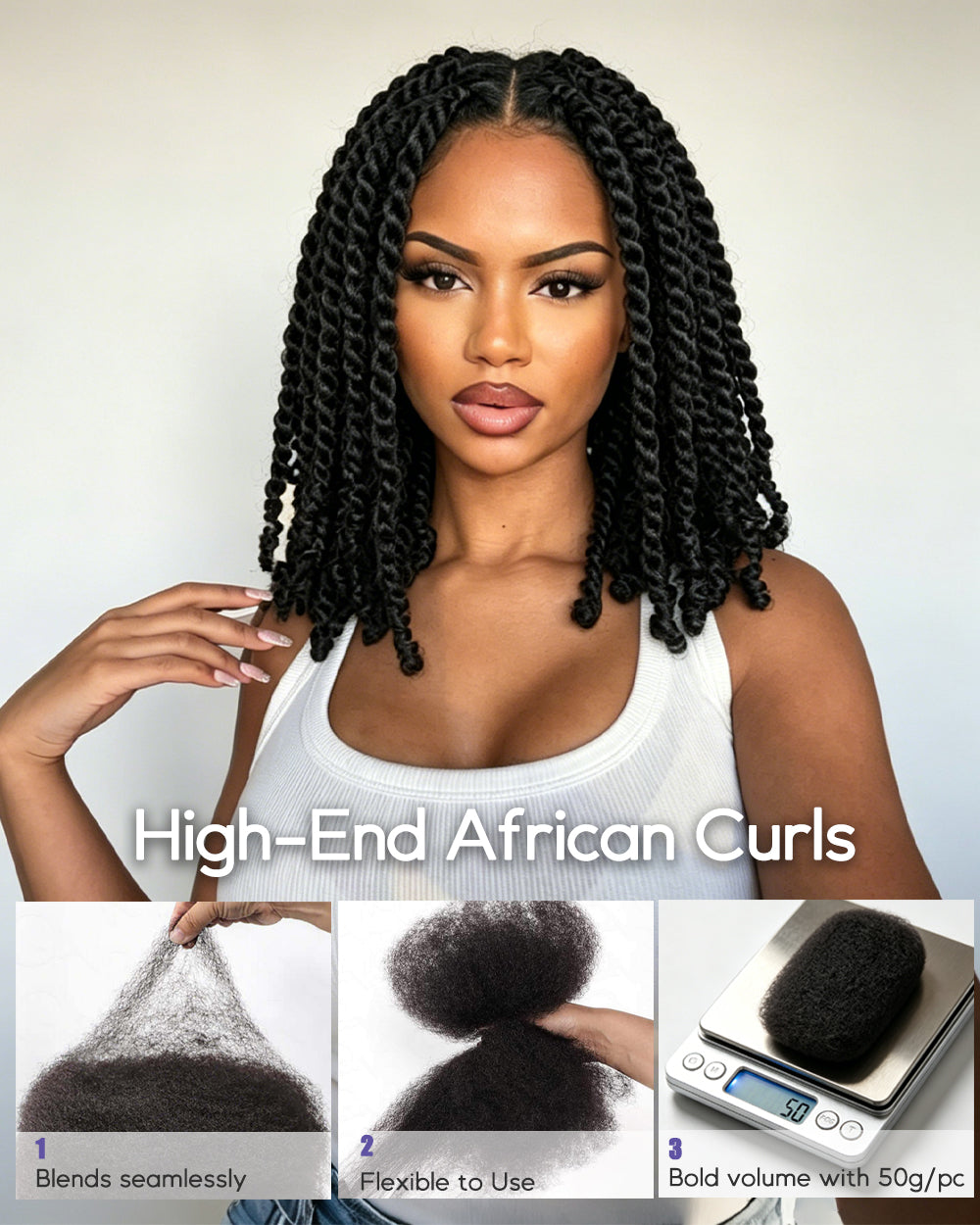 eullair 100% Human Hair Bulk for Mini Twist Braiding & Dreadlocks Upgraded- Natural Black Afro Kinky Texture