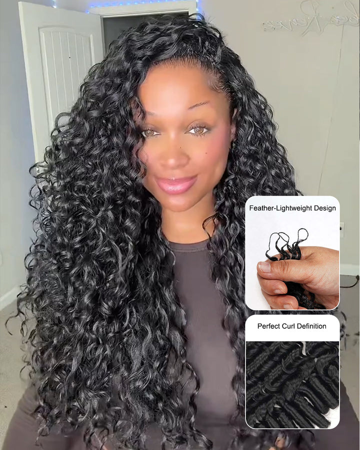eullair Burmese Deep Loose Wave Feather Crochet Spiral Curl Ends Human Hair Extensions Miracle Knots