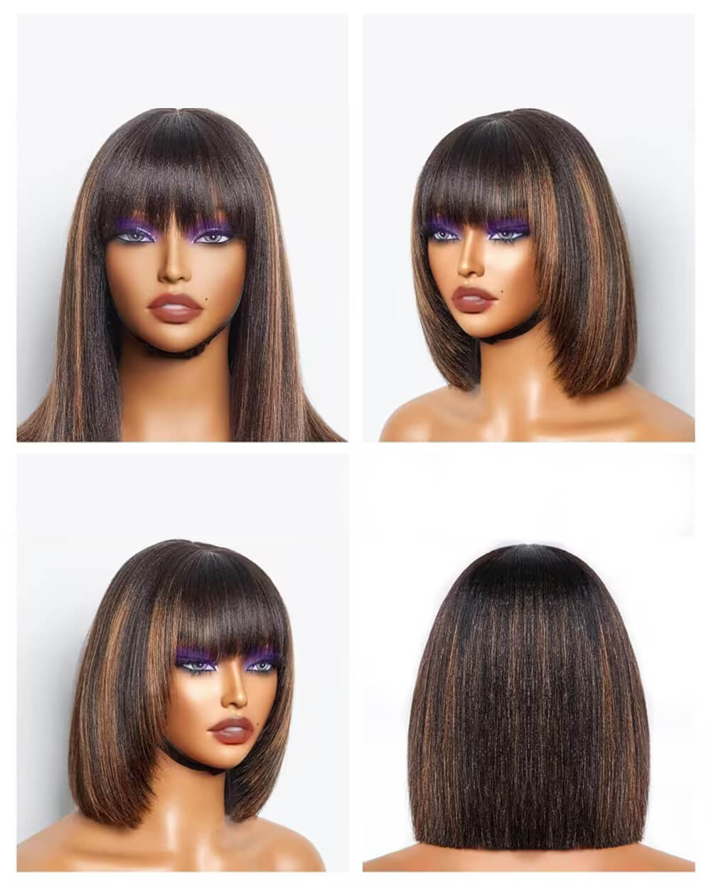 eullair highlight Yaki Straight Bob Wig Pre-Bleached Natural Looking Glueless Wig with Invisi Drawstring