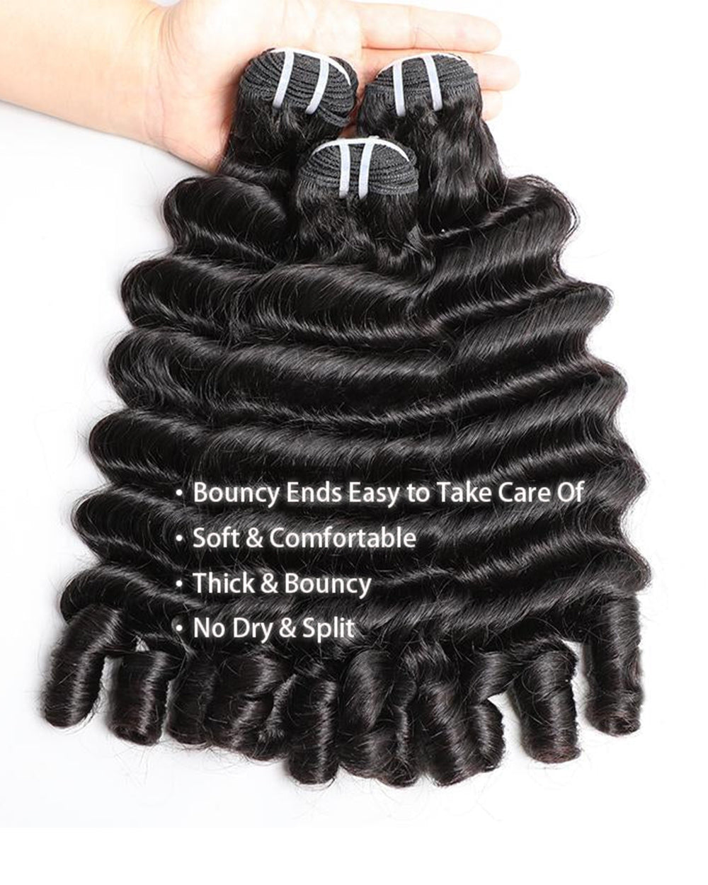 eullair 15A Burmese Loose Deep Wave With Spiral Ends Raw Human Hair Bundles Virgin Unprocessed Raw 100% Human Hair Extensions