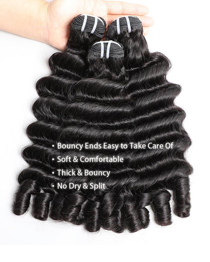 eullair 15A Burmese Loose Deep Wave With Spiral Ends Raw Human Hair Bundles Virgin Unprocessed Raw 100% Human Hair Extensions