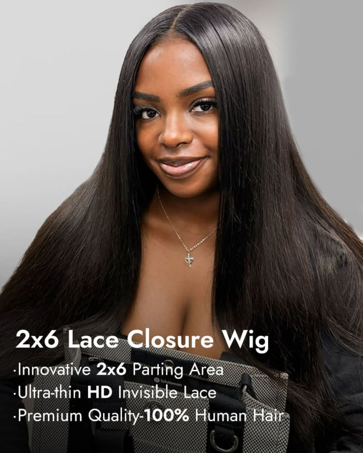 All Texture|eullair Kim K Silky Straight 2x6 Lace Closure Wig Human Hair Wig Transparent Lace Wig