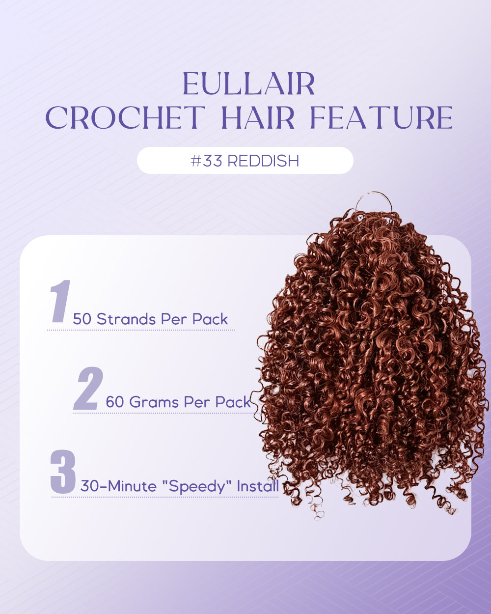 eullair 3C-A4 Kinky Curly Crochet Hair - 100% Human Hair, #33 Reddish Brown, Miracle Knots for Natural Style
