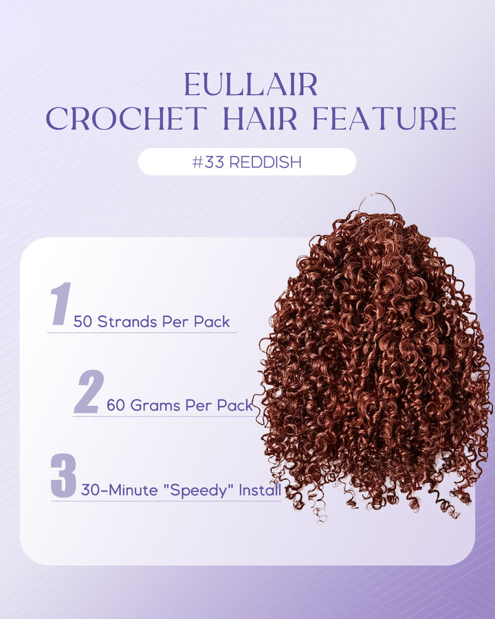 eullair 3C-A4 Kinky Curly Crochet Hair - 100% Human Hair, #33 Reddish Brown, Miracle Knots for Natural Style