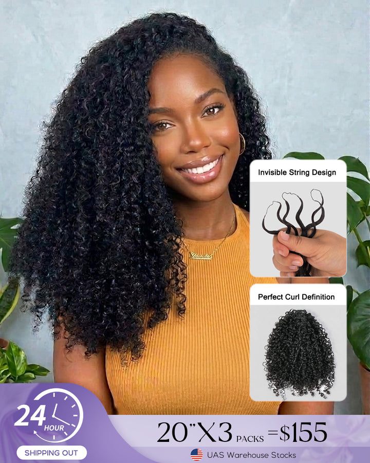 【US Warehouse Shipping】eullair Feather Crochet Curly Hair - 3C-4A Kinky Coily 100% Human Hair Pre-Looped
