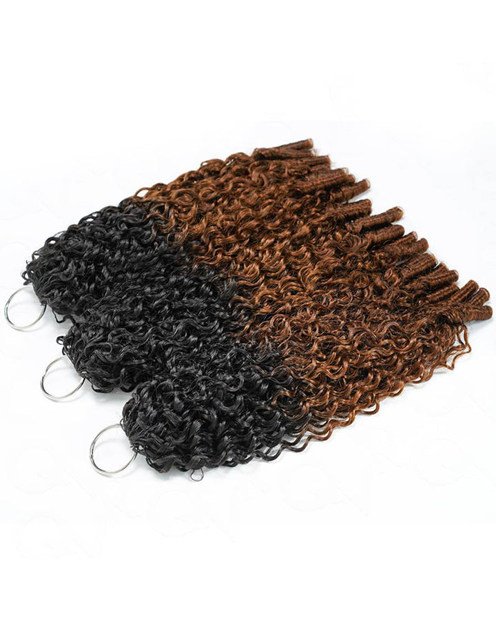 eullair T1B/30 Burmese Curly Crochet Hai 100% Human Hair r-Ombre Brown Boho Braids, Pre-Separated, Time-Saving
