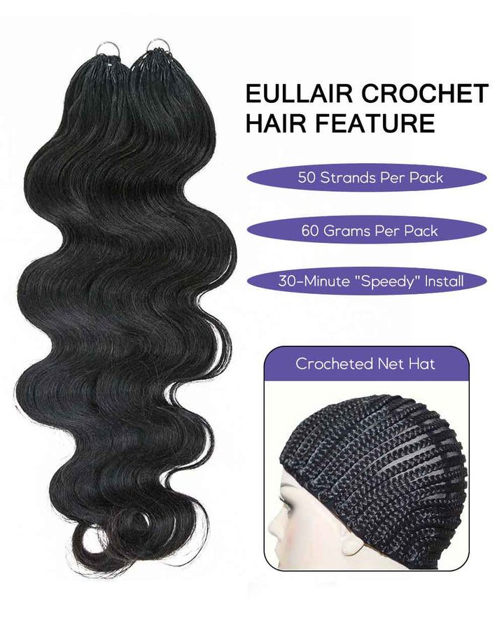 eullair Body Wave Crochet Hair - 60g Pack (50 Strands) for Extra Volume