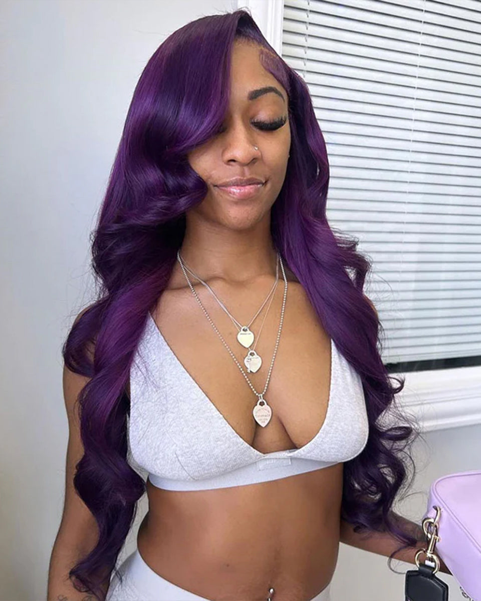 eullair Indigo Purple Body Wave Lace Frontal Wig 13x4 13x6 Colored Human Hair Wigs For Women