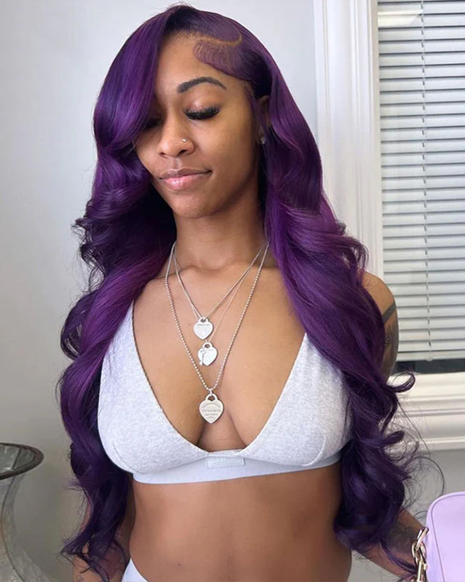 eullair Indigo Purple Body Wave Lace Frontal Wig 13x4 13x6 Colored Human Hair Wigs For Women