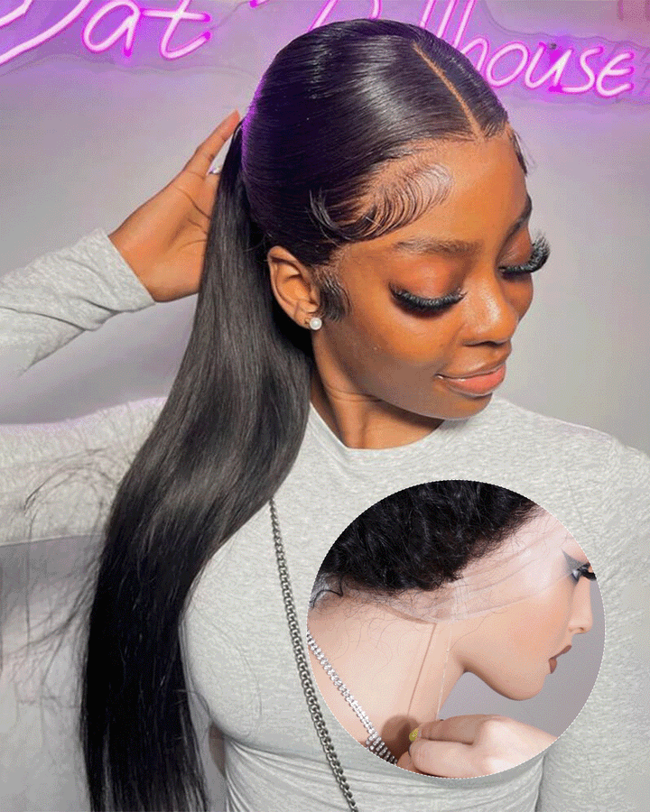 eullair Invisible String Snug Fit 360 Straight Wig 360 Full Lace Frontal Glueless Wear Go Wigs