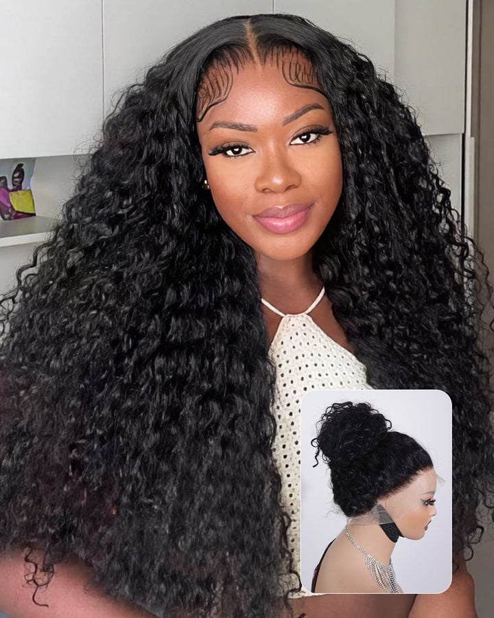 eullair Invisible String Snug Fit 360 Curly Wig 360 Full Lace Frontal Glueless Wig Wear Go Wigs