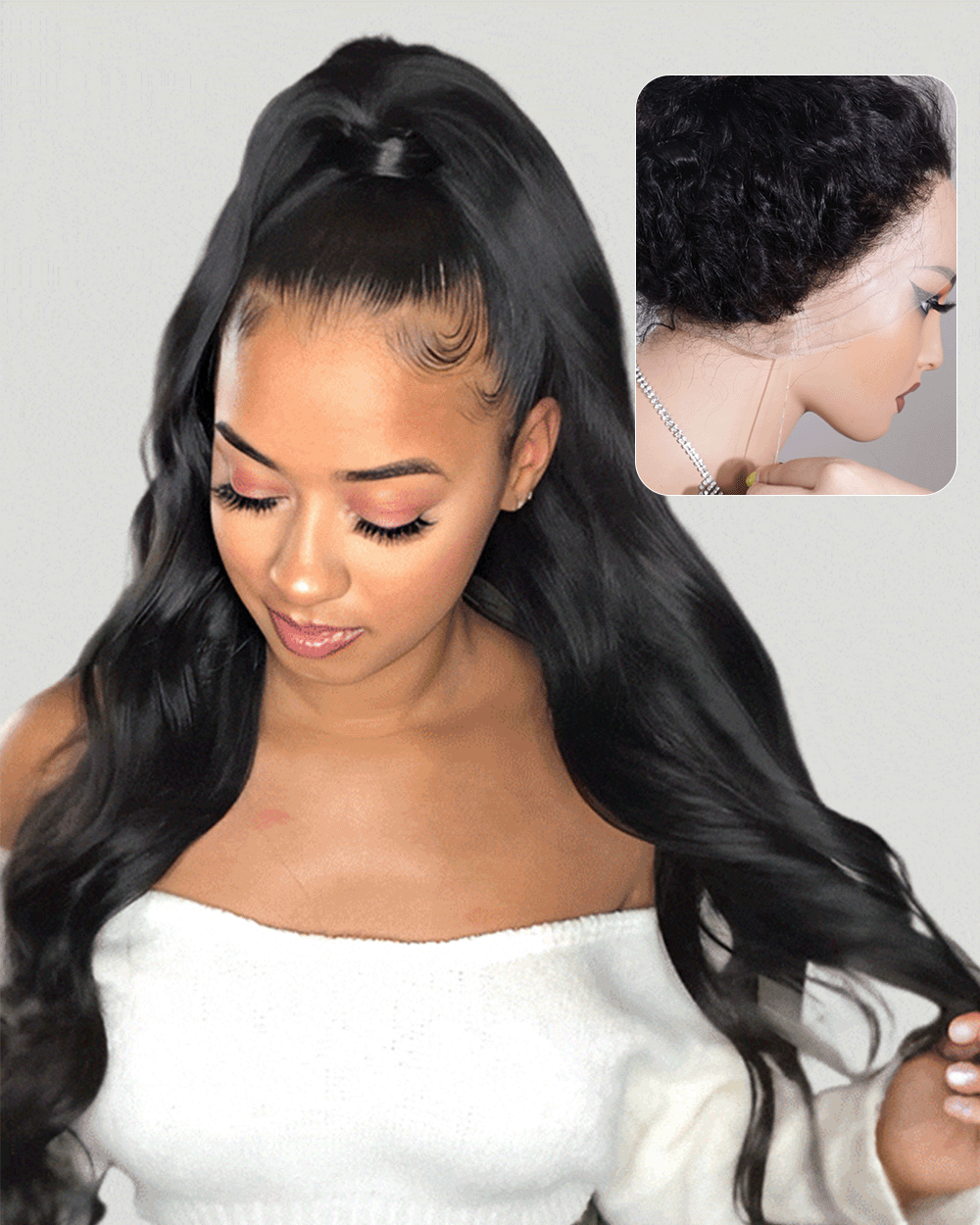 eullair Body Wave Invisi-String Snug Fit 360 Lace Frontal Glueless Wig Lace Parting Anywhere