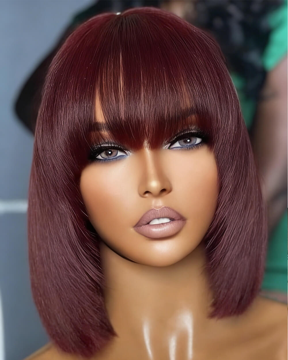 eullair 99J Red Yaki Straight Bob Wig Pre-Bleached Natural Looking Glueless Wig with Invisi Drawstring