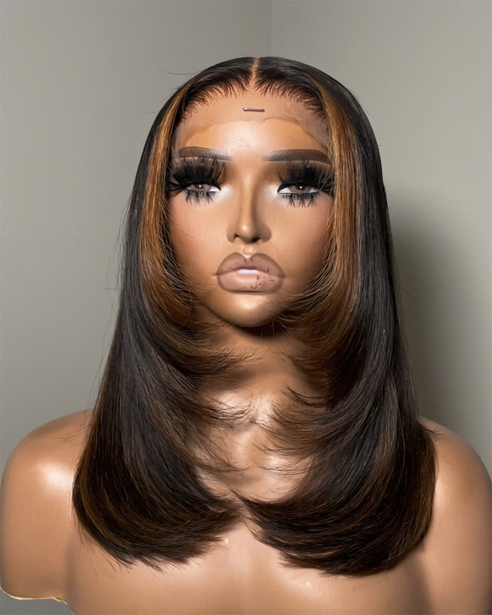 eullair Brown Highlight with Black Color 2x6 Bob Wig Soft Layered Cut Lace Frontal Glueless Wig