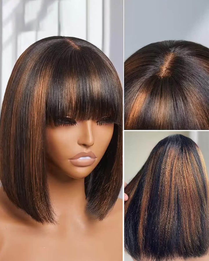 eullair highlight Yaki Straight Bob Wig Pre-Bleached Natural Looking Glueless Wig with Invisi Drawstring