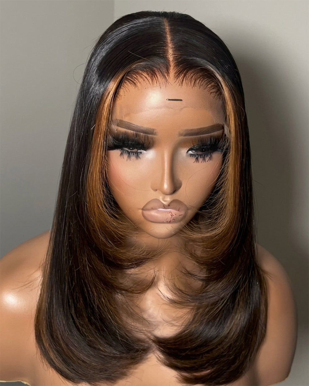 eullair Brown Highlight with Black Color 2x6 Bob Wig Soft Layered Cut Lace Frontal Glueless Wig