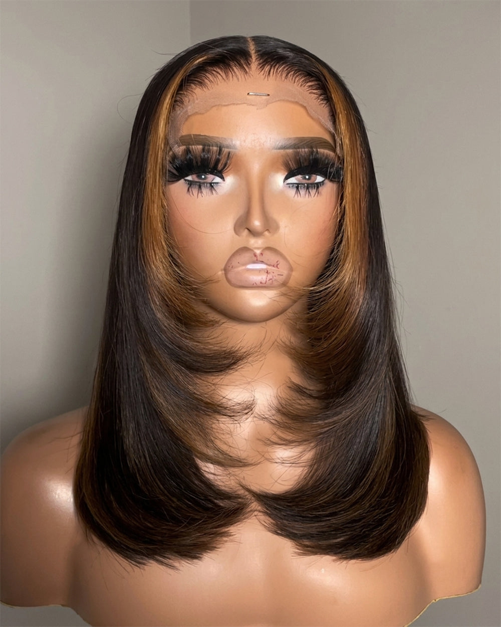 eullair Brown Highlight with Black Color 2x6 Bob Wig Soft Layered Cut Lace Frontal Glueless Wig