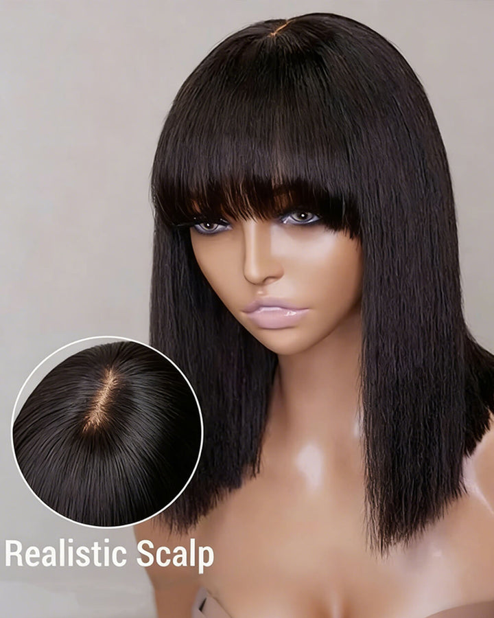 eullair Yaki Straight Bob Wig Pre-Bleached Natural Looking Glueless Wig with Invisi Drawstring