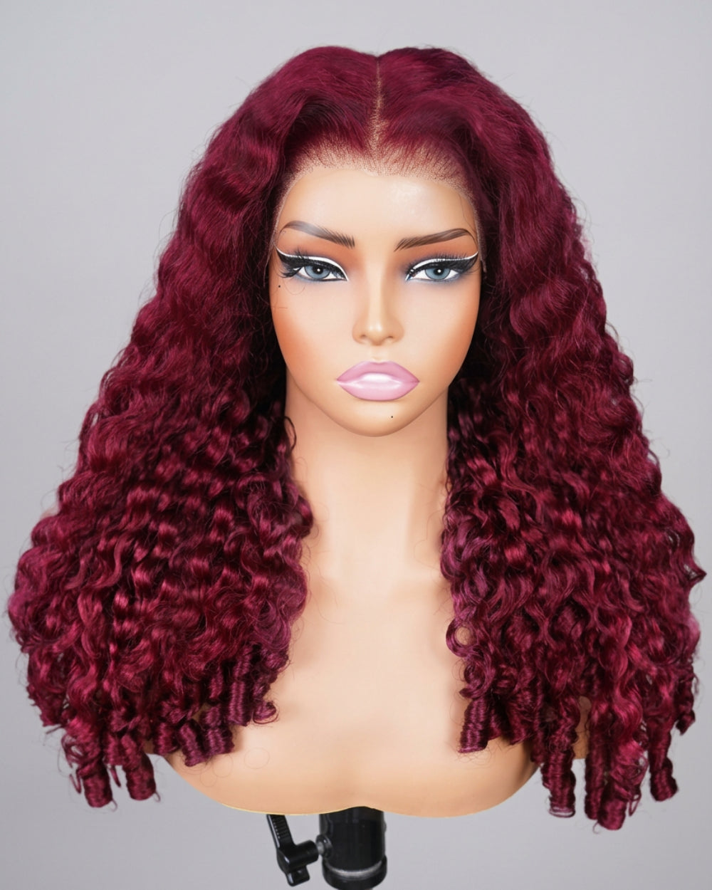 eullair 99J Burgundy Red Burmese Curly Super Double Drawn Wigs 13x6 6X4 13X4 Glueless Wigs 250% Density Drawstring Wig