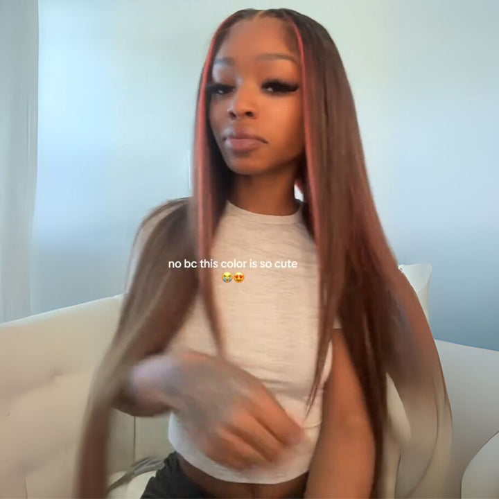 eullair Multi Colored Lace Front Wig Brown with Mixed Orange Yellow Human Hair Wig Body Wave Glueless Wig( EW009 )