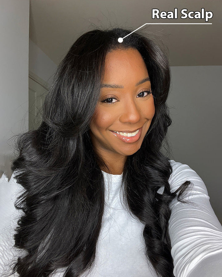 eullair Glueless Body Wave V Part Wig With Elastic Drawstring Human Hair Wig Beginner Friendly No Leave Out No Gel