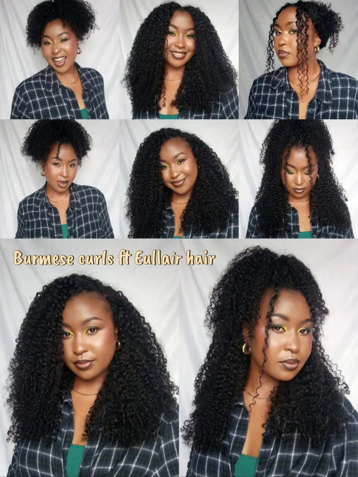 eullair Burmese Curly Hair - Lightweight 100% Human Hair Crochet Extensions