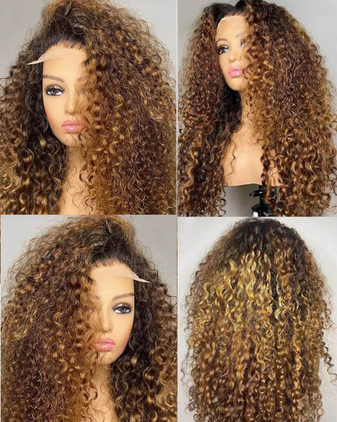 eullair Ombre 1b/30 Brown Highlights Curly Wig with 1b Roots Lace Frontal Human Hair Wig