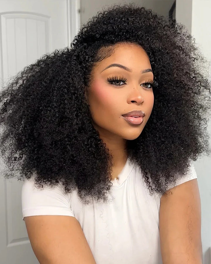 eullair 3 IN 1 Coily & Curly Half Wig 3C-4A Curly Drawstring Seamless Flip Half Wigs