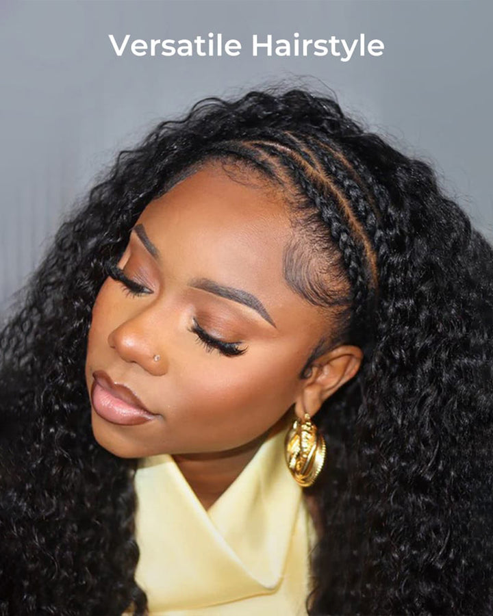eullair 3 in 1 Water Curly Half Wig 100% Human Hair Natural Volume Soft Defined Curls