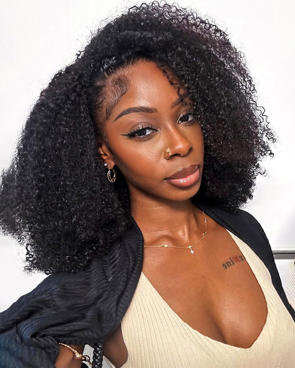 eullair 3 IN 1 Coily & Curly Half Wig 3C-4A Curly Drawstring Seamless Flip Half Wigs