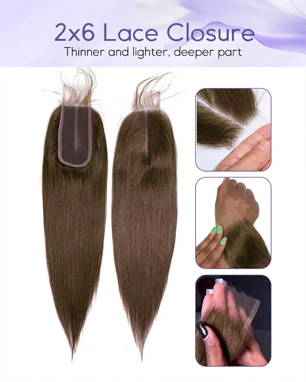 eullair #4 Brown Color Raw Hair Straight 3 Bundles with 2x6 Closure 100% Human Hair Bundles