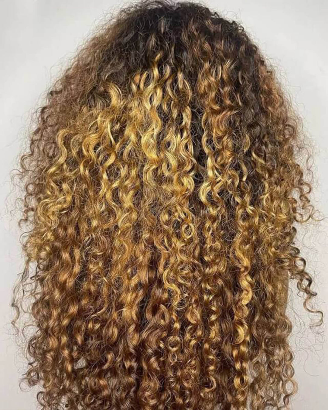 eullair Ombre 1b/30 Brown Highlights Curly Wig with 1b Roots Lace Frontal Human Hair Wig