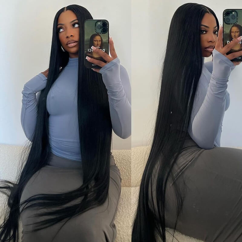 eullair Super Long 36 40inch Straight Human Hair Glueless Lace Frontal Wig Body Wave 13x4 Lace Front Wig PrePlucked Baby Hair For Women