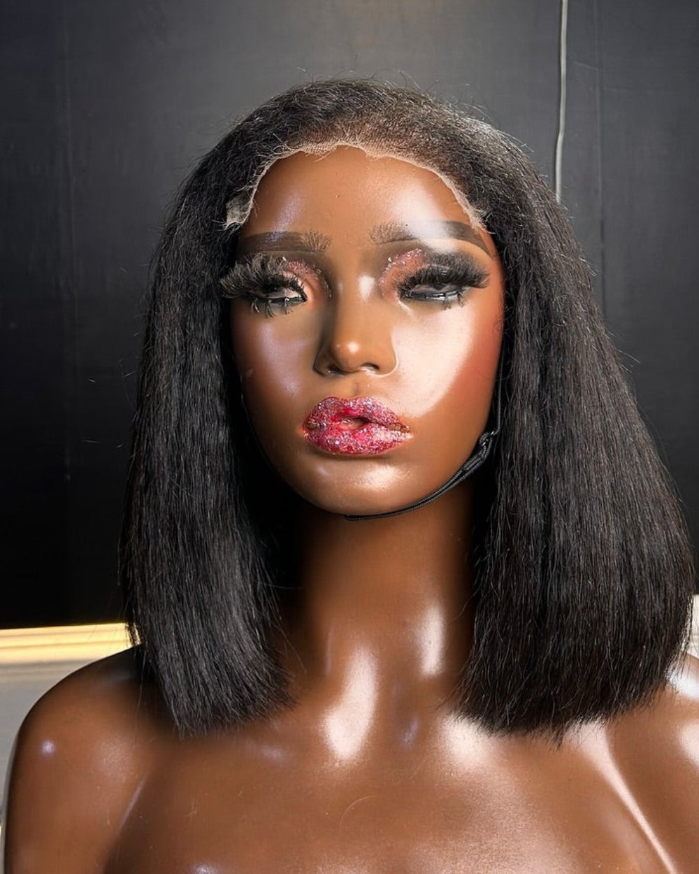 eullair 4C Edges Hairline Kinky Straight Glueless 6×4 Gluless Lace Short Bob Wig|200% Density