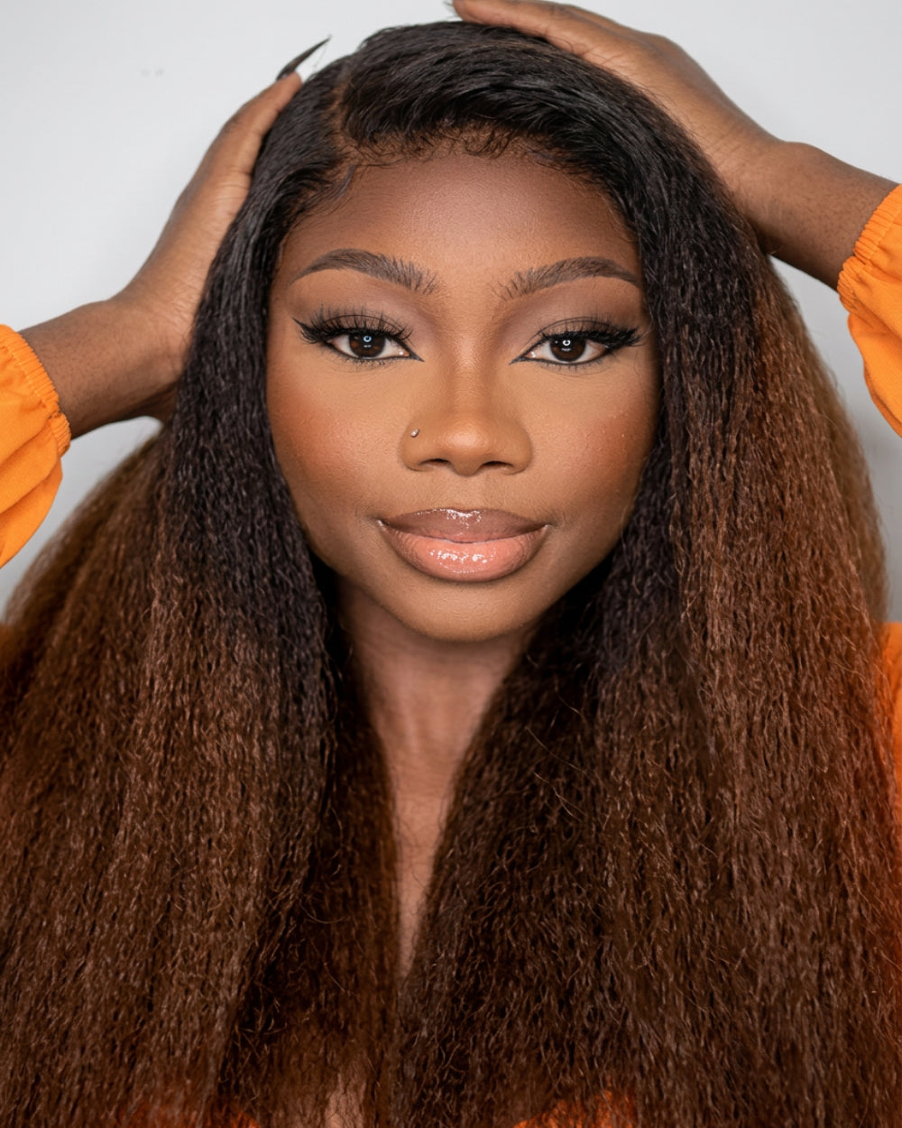 eullair 1B Ombre Brown 4C Edge Kinky Straight Lace Frontal & 360 Lace Wig Invisiable Lace Natural Hair Curly Hairline