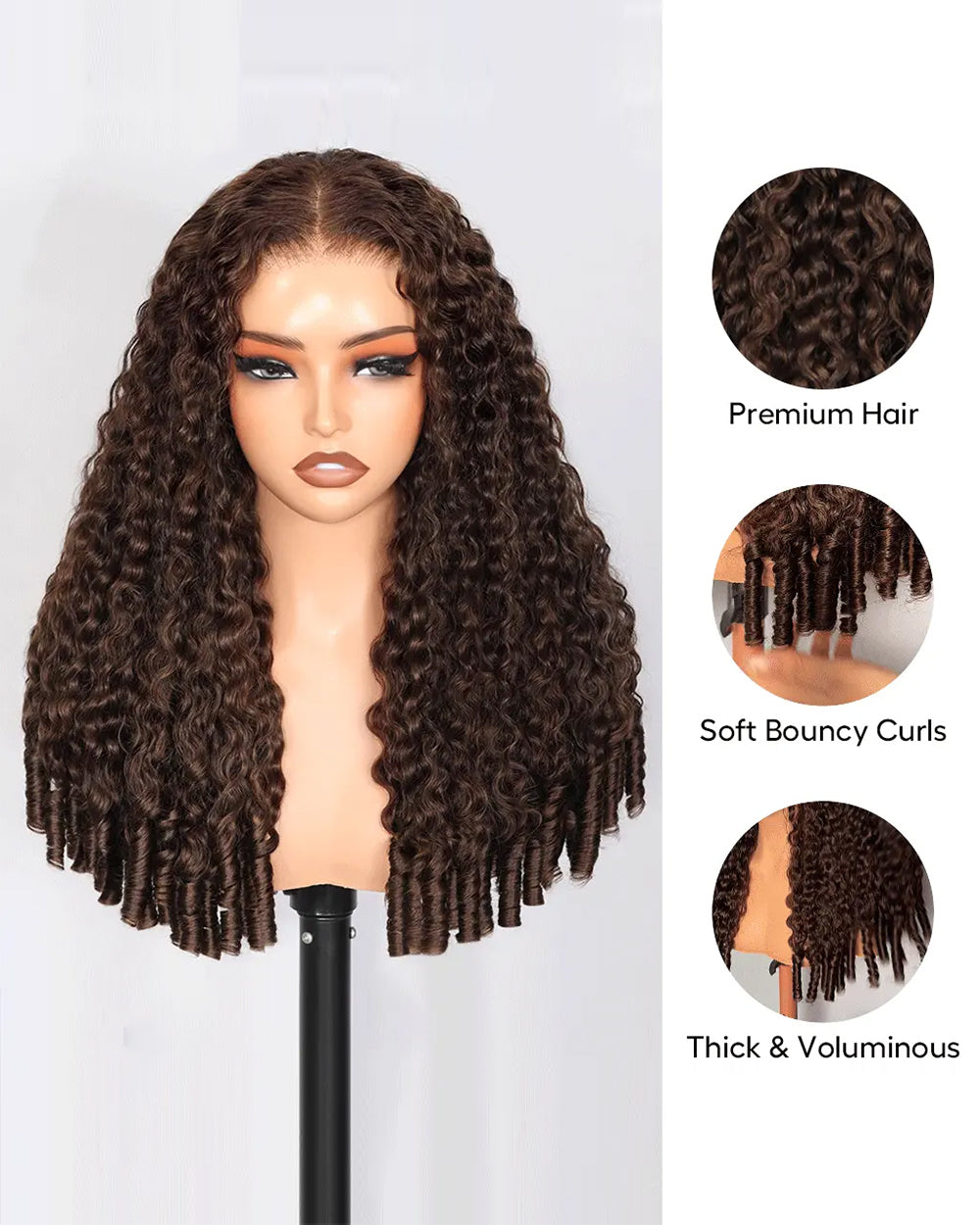 eullair #4 Dark Brown Super Double Drawn Wigs 13x6 6X4 13X4 Burmese Curl Glueless Wigs 250% Density Drawstring Wig