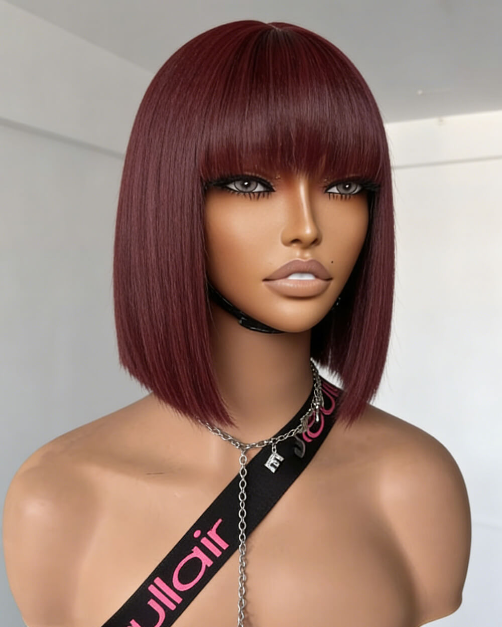 eullair 99J Red Yaki Straight Bob Wig Pre-Bleached Natural Looking Glueless Wig with Invisi Drawstring