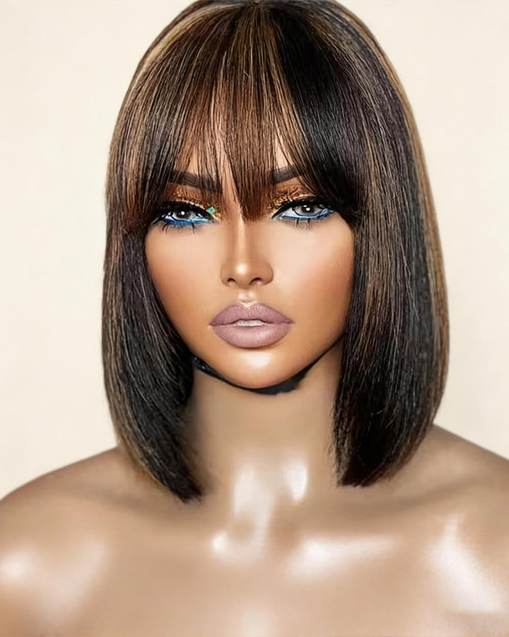 eullair highlight Yaki Straight Bob Wig Pre-Bleached Natural Looking Glueless Wig with Invisi Drawstring