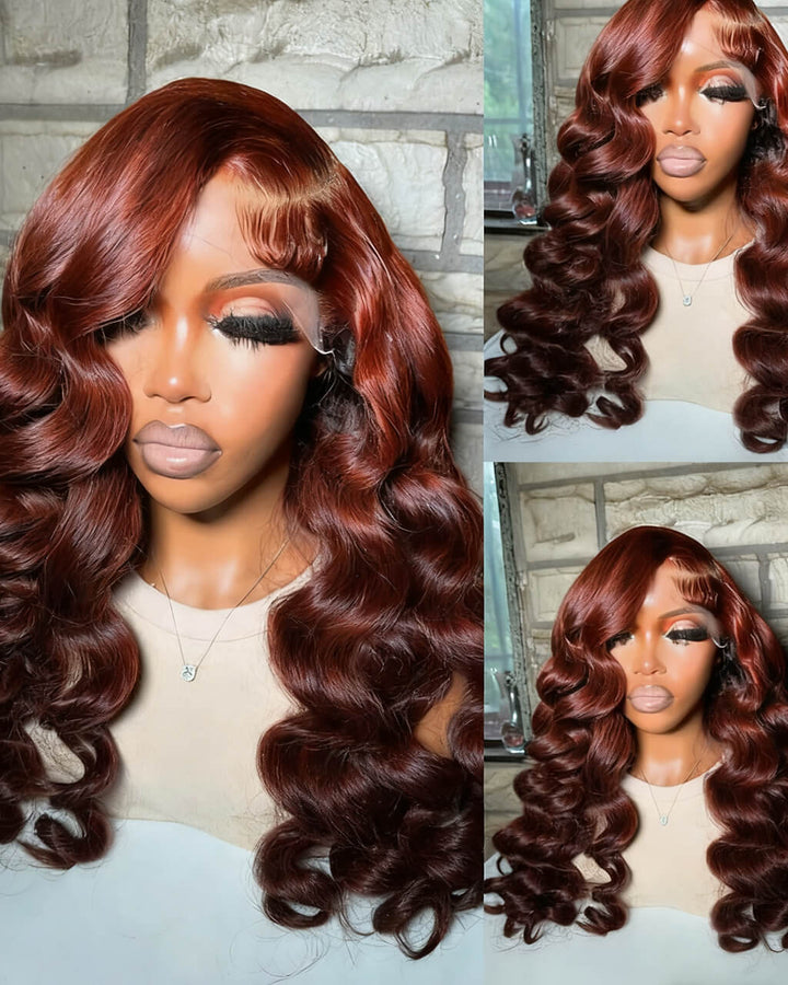 eullair Ombre Light Cooper Red Brown Pre Colored Wig Loose Deep Human Hair Glueless Lace Frontal Wig ( EW002 )