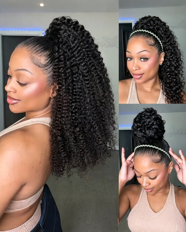 eullair Kinky Curly 3C-4A Human Hair Drawstring Ponytail Curly Hair Extensions For Black Women