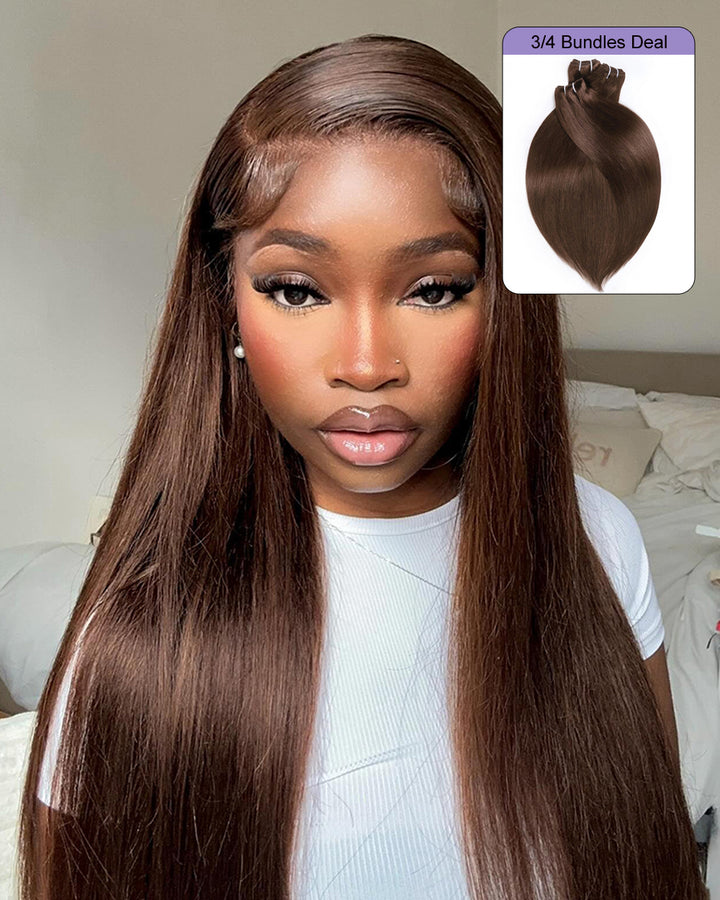 eullair 15A #4 Silky Straight Brown Human Hair Bundles Virgin Unprocessed Raw 100% Human Hair Extensions