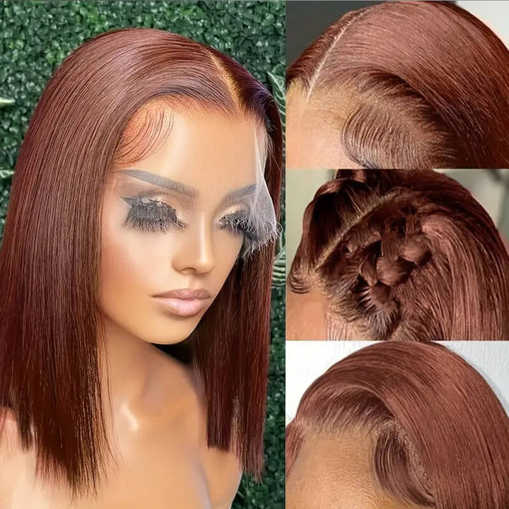 eullair Short BOB Wigs Straight Human Hair 13x4 Lace Frontal Wig Pre Colored Burgundy Highlight Wig For Women| Flash Sale