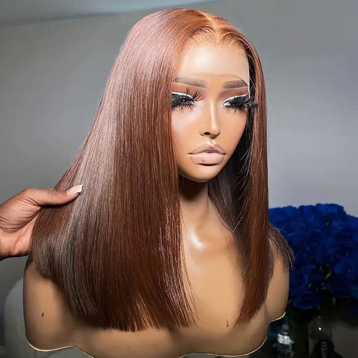 eullair Short BOB Wigs Straight Human Hair 13x4 Lace Frontal Wig Pre Colored Burgundy Highlight Wig For Women| Flash Sale