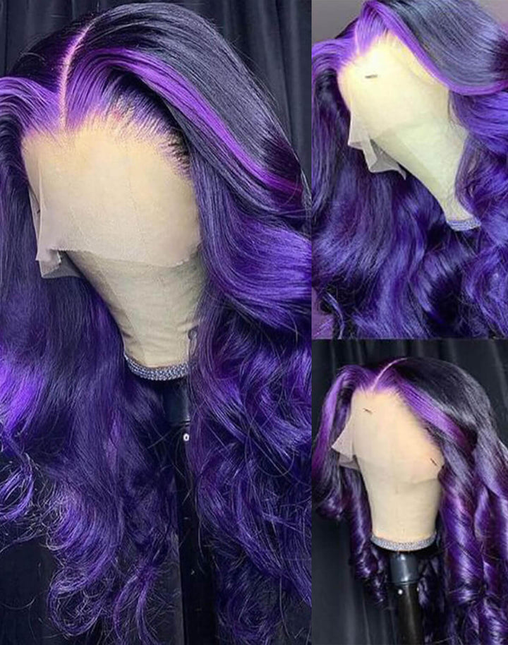 eullair Colored Skunk Stripe Ombre Highlight Body Wave 13x4 Lace Frontal Human Hair Wigs 180% Density