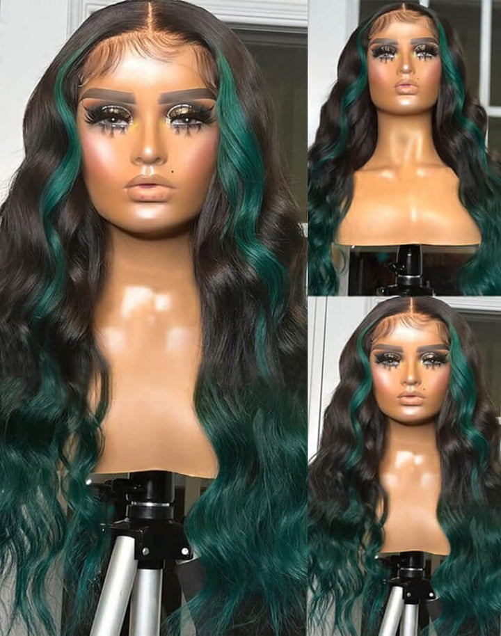 eullair Colored Skunk Stripe Ombre Highlight Body Wave 13x4 Lace Frontal Human Hair Wigs 180% Density