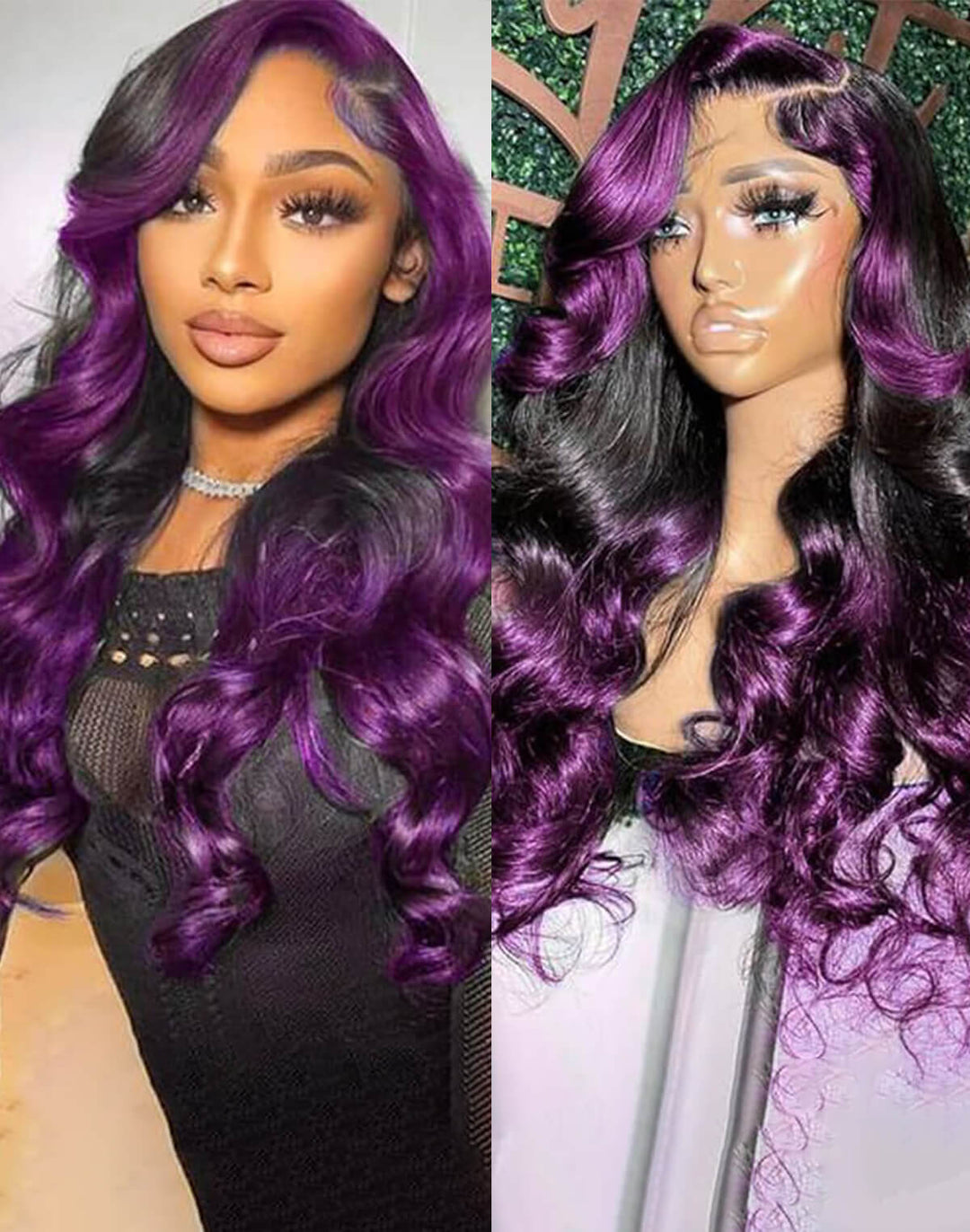 eullair Colored Skunk Stripe Ombre Highlight Body Wave 13x4 Lace Frontal Human Hair Wigs 180% Density