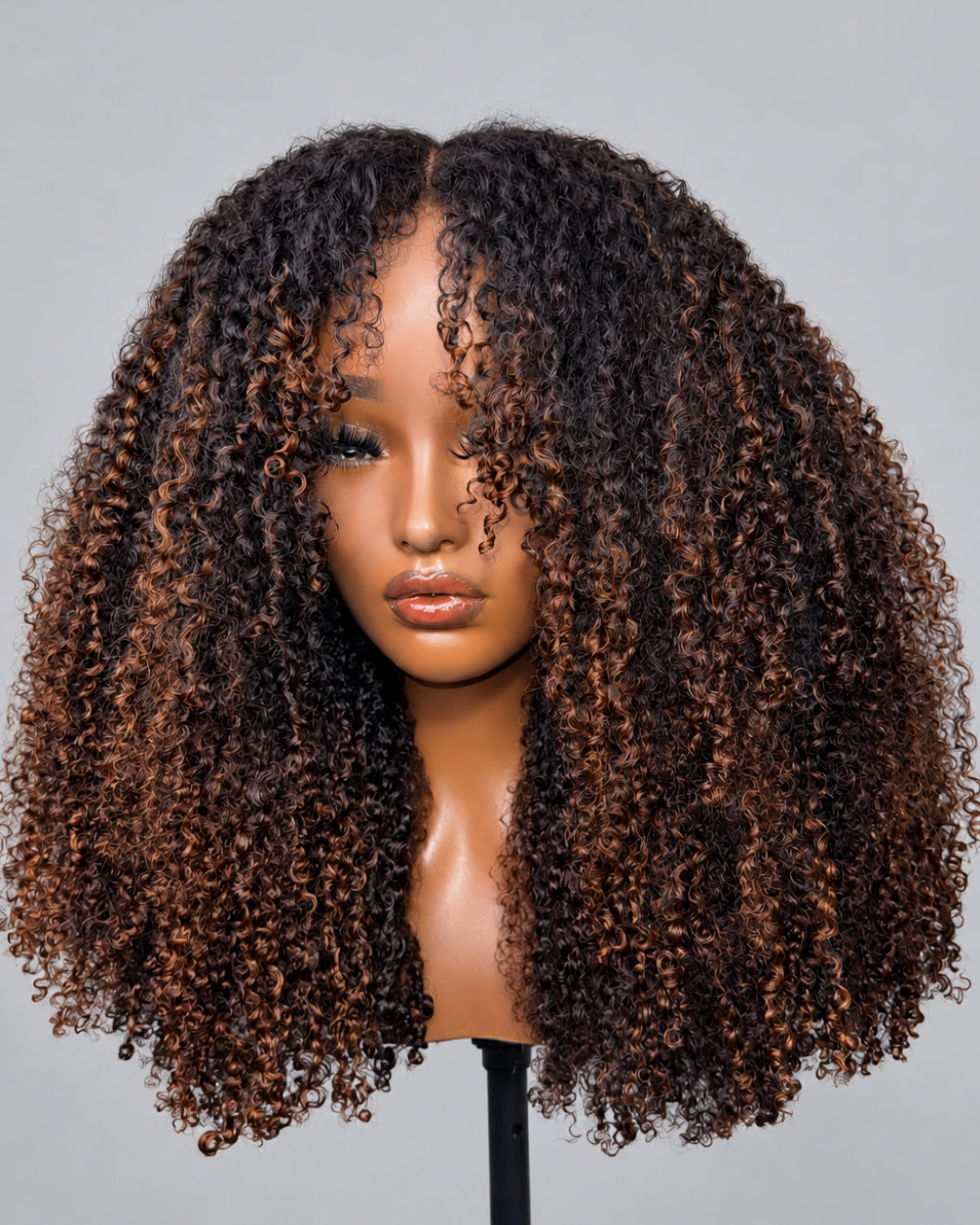 eullair Chocolate Brown Highlight 4C Edge Kinky Curly 360 Lace/13x4 Frontal Wigs Invisi Strap Snug Fit, Pre-Laid Flat