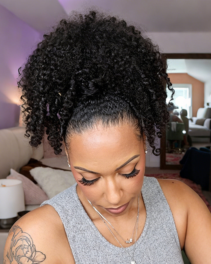 eullair Kinky Curly 3C-4A Human Hair Drawstring Ponytail Curly Hair Extensions For Black Women