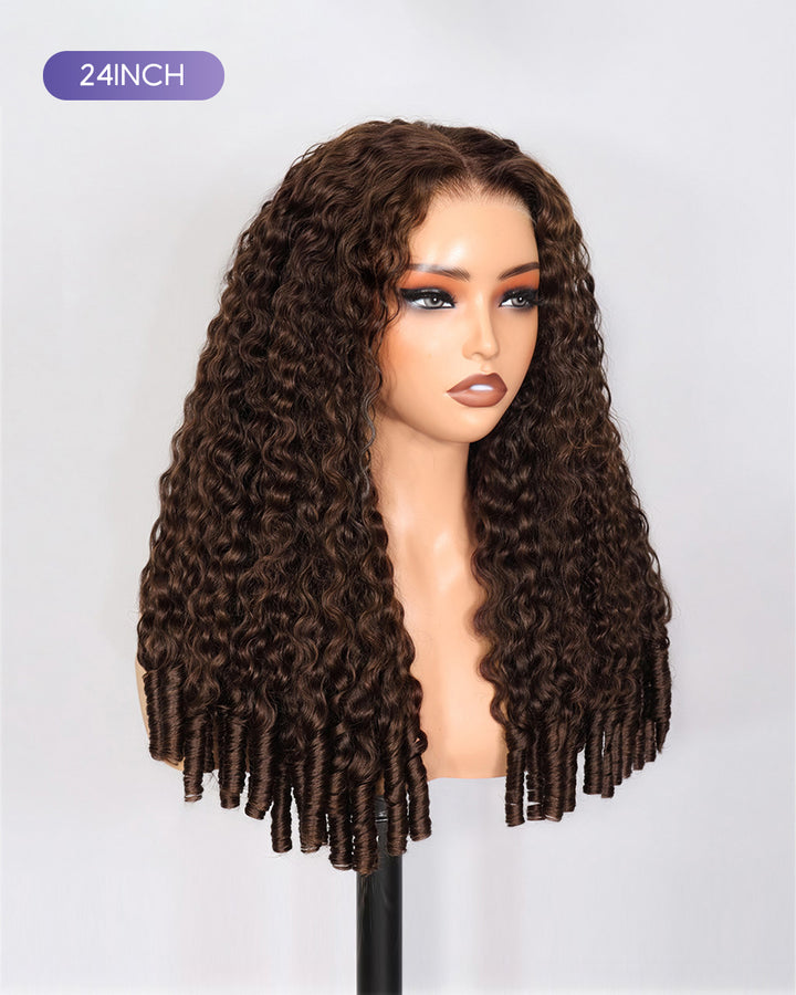 eullair #4 Dark Brown Super Double Drawn Wigs 13x6 6X4 13X4 Burmese Curl Glueless Wigs 250% Density Drawstring Wig